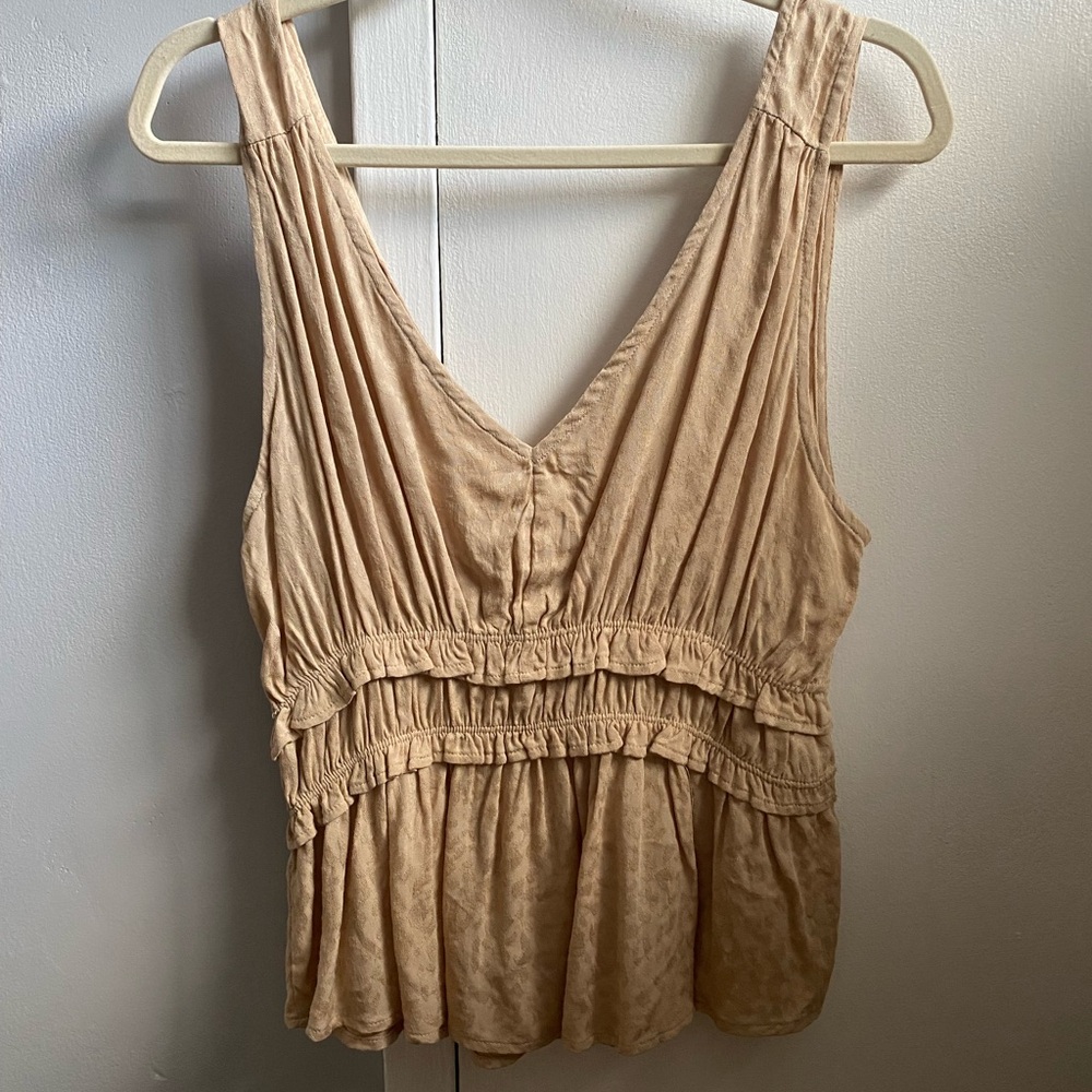 Tan Ruched Tiered Tank Top